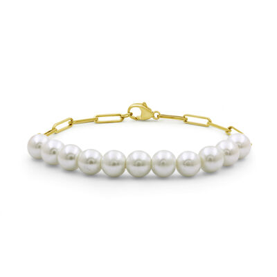 8mm Freshwater Pearl Paperclip Link Bracelet in Gold-Plated Sterling Silver
